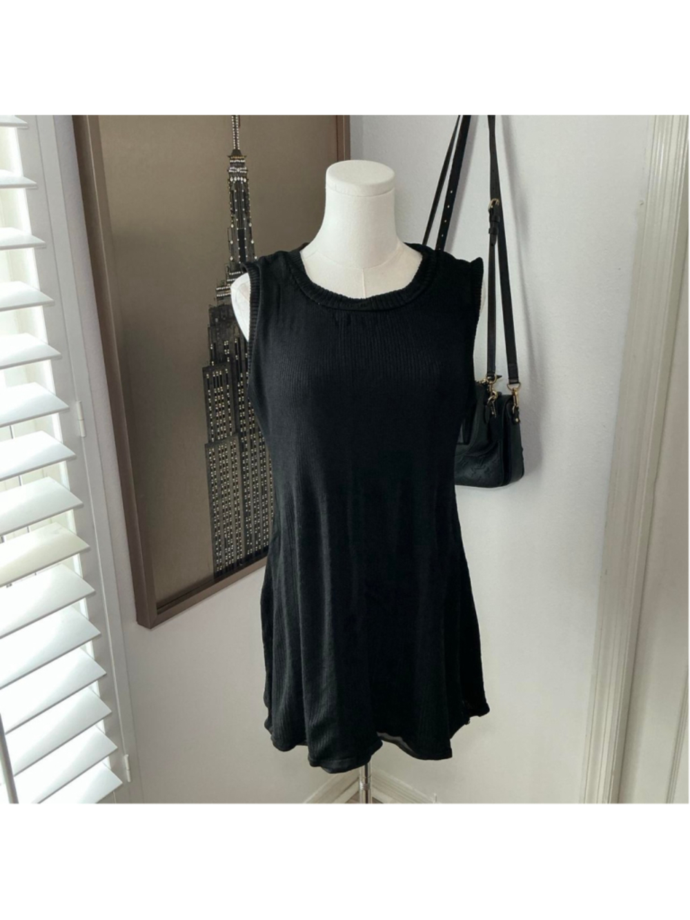 Brandenburg Vintage Black Ribbed Knit Mini Dress Size M Made in USA